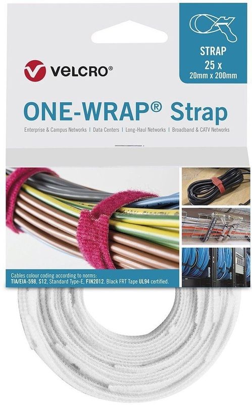 Velcro® ONE-WRAP® klittenband kabelbinder 20mm x 200mm Wit