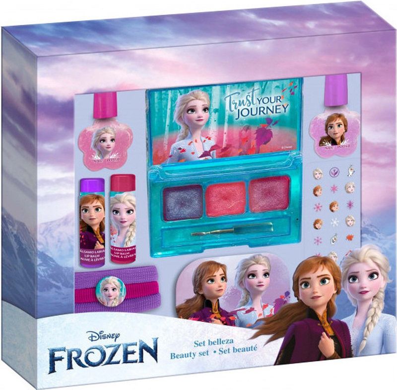 Reine des Neiges - Coffret Cadeau Beauté - 2 Vernis à Ongles - Palette Fards à Joues - Gloss à Lèvres - Baumes à Lèvres