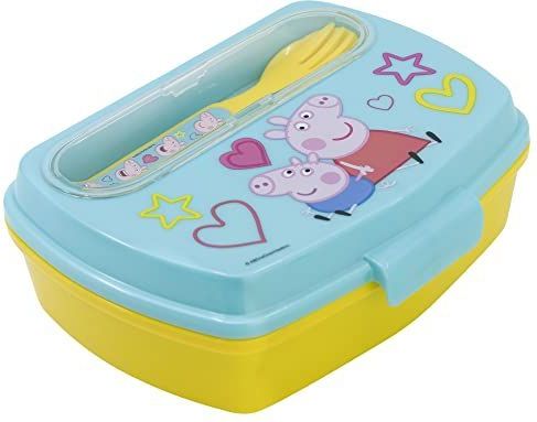 Stor RECHTHOEKIGE LUNCHBOX | CON CUBIERTOS PEPPA PIG
