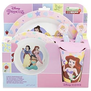 Herbruikbare serviesset voor kinderen en magnetron, bestaande uit bekers, borden, kommen en bestek van Disney prinsessen