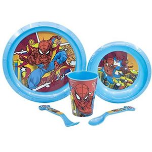 Spiderman Midnight Flyer Kindertafelset, 5-delig, borden, kom, glas 260 ml en bestek, BPA-vrij