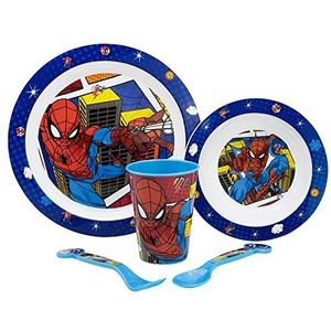 Herbruikbare serviesset voor kinderen en magnetron, bestaande uit Spiderman-beker, bord, kom en bestek