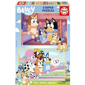 2 x 25 stuks super houten puzzel Bluey EDUCA meerkleurig