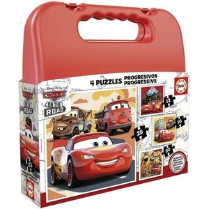 Educa Koffer Cars | Set van 4 progressieve kinderpuzzels van 12 tot 25 delen. Afmetingen gemonteerd: 16 x 16 cm. Bestaat uit grote, perfect verwerkte onderdelen. +3 jaar (19677)