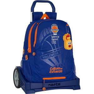 Safta Valencia Basketbalrugzak voor kinderen, uniseks, 1 stuk, blauw - oranje, 320x120x380 mm, Rugzak + Trolley