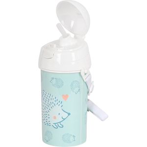 Safta Egel voor kleuterschool, automatische openingsfles met rietje, waterfles, BPA-vrij, met schouderriem, comfortabel en licht, 500 ml, 7,3 x 19,5 cm, turquoise, Turkoois Blauw, Standaard, Casual