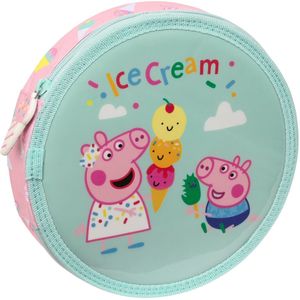 PEPPA Pig Ice Cream - Ronde pennenetui, met 18 delen, eenvoudige reiniging, kinderetui, ideaal voor kinderen van 5 tot 14 jaar, comfortabel en veelzijdig, 21 x 3,5 cm, lichtroze/mintgroen, roze,
