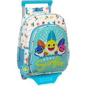 Schoolrugzak met Wielen Baby Shark Surfing Blauw Wit 26 x 34 x 11 cm