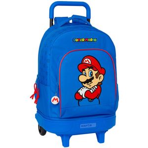 Super Mario Play Grote rugzak met wielen, compact, afneembaar, ideaal voor kinderen van verschillende leeftijden, comfortabel en veelzijdig, kwaliteit en duurzaamheid, 33 x 22 x 45 cm, blauw/rood,