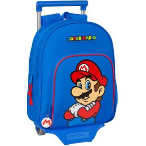 Safta Super Mario Play kinderrugzak met trolley 705, ideaal voor kinderen van verschillende leeftijden, comfortabel en veelzijdig, kwaliteit en duurzaamheid, 28 x 10 x 34 cm, blauw/rood, Blauw/Rood,
