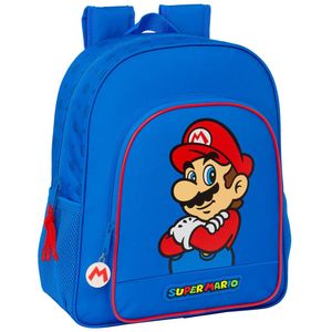 Super Mario Play Schoolrugzak voor kinderen, kinderrugzak, aanpasbaar aan de kinderwagen, ideaal voor schoolkinderen, comfortabel en veelzijdig, kwaliteit en duurzaamheid, 32 x 12 x 38 cm, blauw/rood,
