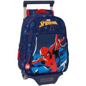 Schoolrugzak met Wielen Spider-Man Neon Marineblauw 27 x 33 x 10 cm