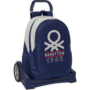 Schoolrugzak met Wielen Benetton Varsity Grijs Marineblauw 32 x 44 x 16 cm