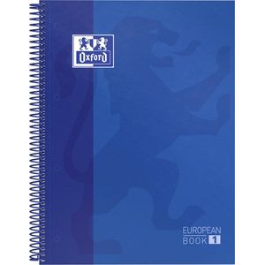 Oxford School Europeanbook - notitieboek - gekleurde rand - A4+ - ruit 5mm - 80 vel - 4 gaats - hardcover - donkerblauw