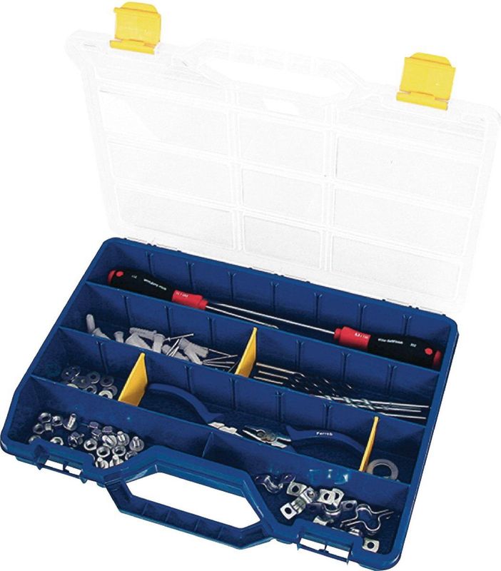 Assortimentsdoos - Blauw/Geel - Transparant Deksel - 24 Compartimenten