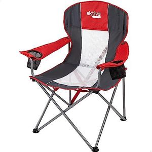 AKTIVE XL campingstoel klapstoel campingstoel afmetingen: 60 x 58,5 x 98 cm Maximaal gewicht: 110 kg. Licht en ademend, gemakkelijk te reinigen. Inclusief armleuningen en 2 onderzetters voor grote stoelmaten