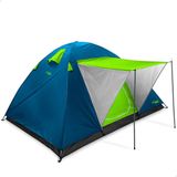 AKTIVE 52890 tent voor 4 personen, dubbel dak en voortent, afmetingen: 240 x 210 x 130 cm, regenbescherming, dubbele deur met ritssluiting en muggennet, campingtent