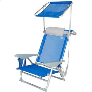 AKTIVE 62285 opvouwbare strandstoel met parasol, incl. kussen, tas en draaggreep, kantelbeveiliging en 5 posities, maximaal gewicht 110 kg, afmetingen 83 x 60 x 20 cm