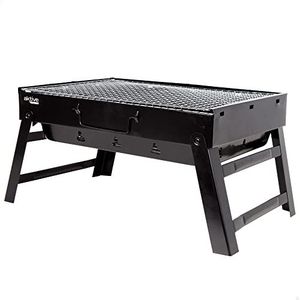 AKTIVE 63032 Draagbare houtskoolgrill van staal, zwart en rechthoekig, inklapbaar, afmetingen 43 x 29 x 22 cm, met handvat, gemakkelijk te transporteren, campinggrill, terras, balkon