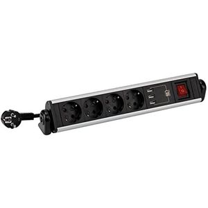 Draaibaar meervoudig stopcontact met tafelbevestiging, 4 stopcontacten 16 A 250 V + 3 USB-kabels met 1,5 m 3G1,5 in aluminium SIMON