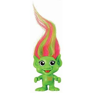 Groene fluortrol - Trollen figuurtje 6 cm - groen roze haar - Comansi - Speelfiguurtje