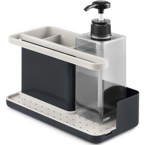Rayen | Spoelbak-organizer, premium serie, lekbak, gemakkelijk te reinigen, vakken, zeepdispenser, afmetingen: 22,5-14 x 23,5 x 11,5 cm, lichtgrijs en donkergrijs
