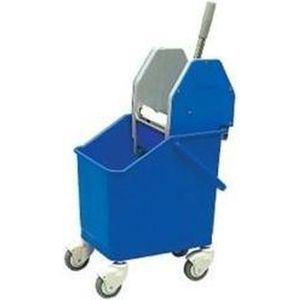 DENOX Dweil/droogwagen blauw kunststof incl mopwringer met metalen duwbeugel 25 liter | 450x330x840(h)mm - geel Polypropyleen, kunststof 23730415