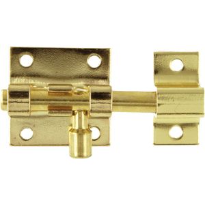 AMIG schuifslot/plaatgrendel - staal - 3 x 2.75 cm - met messing afgewerkt - deur - schutting - hek