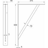 AMIG Plankdrager/planksteun van metaal - gelakt wit - H600 x B375 mm - boekenplank steunen - tot 150 kg