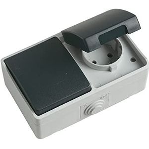 Amig Eenvoudige overspanningsschakelaar met geaarde basis, waterdicht conform IP54, met deksel, Mod. 3620, drukknop + stopcontact, geschikt voor binnen en buiten, ideaal voor terrassen, tuinen