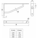 AMIG Plankdrager/steun/muurbeugel - rvs metaal - zilver - H60 x B120 mm - Tot 75 kg - boekenplank steunen