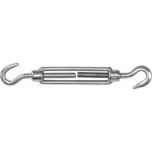 AMIG Spanschroeven/draadspanner met haak/haak - 1x - 12.5cm - 316L RVS - 300kg - M10 schroefdra - Spanschroeven
