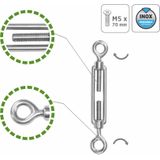 AMIG Spanschroeven/draadspanner met oog/oog - 1x - 7cm - 316L RVS - 100kg - M5 schroefdraad
