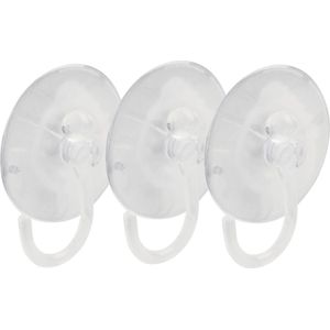 Ophanghaken met zuignap - 3x - kunststof - transparant - diameter 4 cm