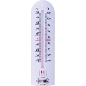 Amig Thermometer binnen/buiten - kunststof - wit - 30 x 6,5 cm - Celsius/Fahrenheit