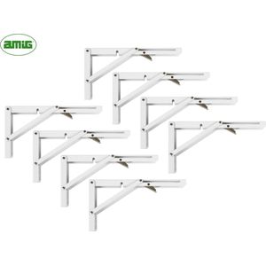 AMIG Inklapbare Plankdrager Metaal – 8 stuks – 405x215mm – 35kg – Wit - Opvouwbare Wandsteun Schapdrager