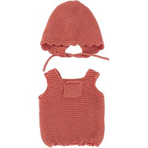Miniland - Gerecyclede gebreide kledingset voor Miniland Dolls 32 cm pop - Romper en Capota Coral