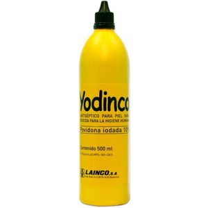 FLES 500 ml / stuk Povidon Jodium 10% Desinfectie en reiniging. Dit ontsmettingsmiddel is bactericide, breedspectrum antisepticum, antischimmel, antiprotozoaal en sporicide, geschikt voor algemeen huidgebruik.