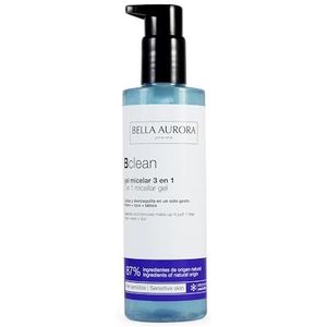 BELLA AURORA Bclean 3-in-1 micellaire gel 200 ml voor de gevoelige huid, reinigt en verwijdert make-up huid, voor gezicht, ogen en lippen, vuilafstotend, kalm en verfrissend, ultra-geltextuur