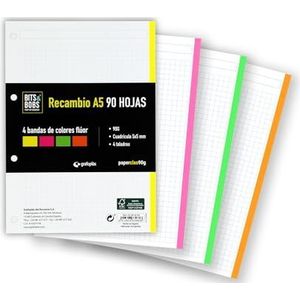 Grafoplas I Ideaal voor school en kantoor: A5 geruit, Grafoplas navulling, 90 vellen, 90 g, 4 gaten en 4 fluorescerende banden.