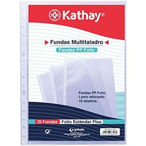 Kathay 86557200 zak met 20 transparante hoezen voor 16 boren, folio-formaat, standaard polypropyleen