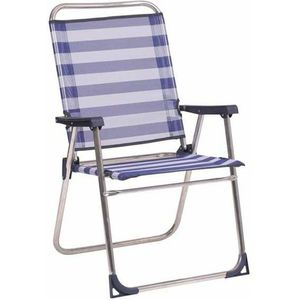 Alco 637ALF-0056 Vaste fauteuil met hoge rugleuning, fibreline, metaal, blauwe en witte strepen, 86x58x8.5 cm