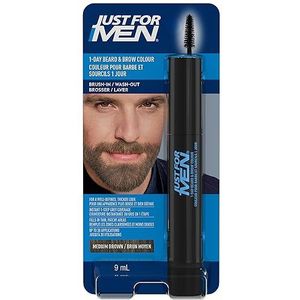 Just For Men Onmiddellijke retouchatie van baard en wenkbrauwen grijs voor heren, tijdelijke kleuring voor een dichtere en goed gedefinieerde look, tot 30 toepassingen, kleur middenbruin
