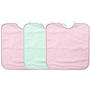 Ti TIN 1269R-3 waterdichte slabbetjes voor baby's, meisjes, met elastieksluiting, 90% katoen, 10% polyester, 3 stuks voor baby's ouder dan 1 jaar, roze