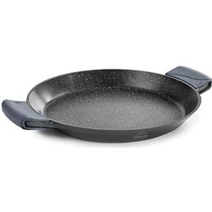 Lacor Paella-pan met siliconen handgrepen, anti-aanbaklaag, geschikt voor inductie, milieuvriendelijk, PFOA-vrij, gegoten aluminium, 32 cm, zwart, 25432