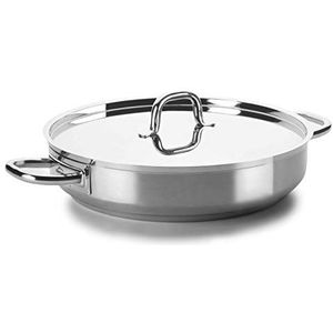 LACOR Chef-Luxe 54636 Paella-pan met deksel roestvrij staal 18/10, 36 cm, zilver