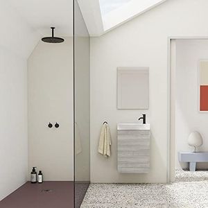 Aneko badkamermeubel, gezandstraald, met 1 deur, keramische wastafel en spiegel, breedte 45 cm.