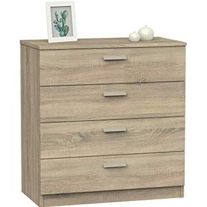 MUEBLES PITARCH Tibet Basic commode met vier laden, metalen rails, 78 x 74 x 40 cm (H x B x D), Cambriaans eiken