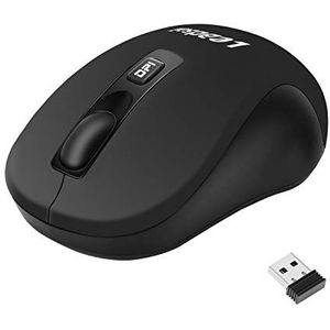 LeadsaiL Stille draadloze muis, draadloze muis, 2,4 G, 1600 dpi, 4 toetsen, optische laptopmuis, slanke klik, pc-muis met USB nano-ontvanger, één AA-batterij inbegrepen (zwart)