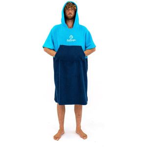 Poncho - Cyaan en Marine - 100% Katoen - Royale Pasvorm - Met Zak